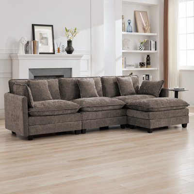 Chenille Upholstered Sectional Sofa Couch with Ottoman