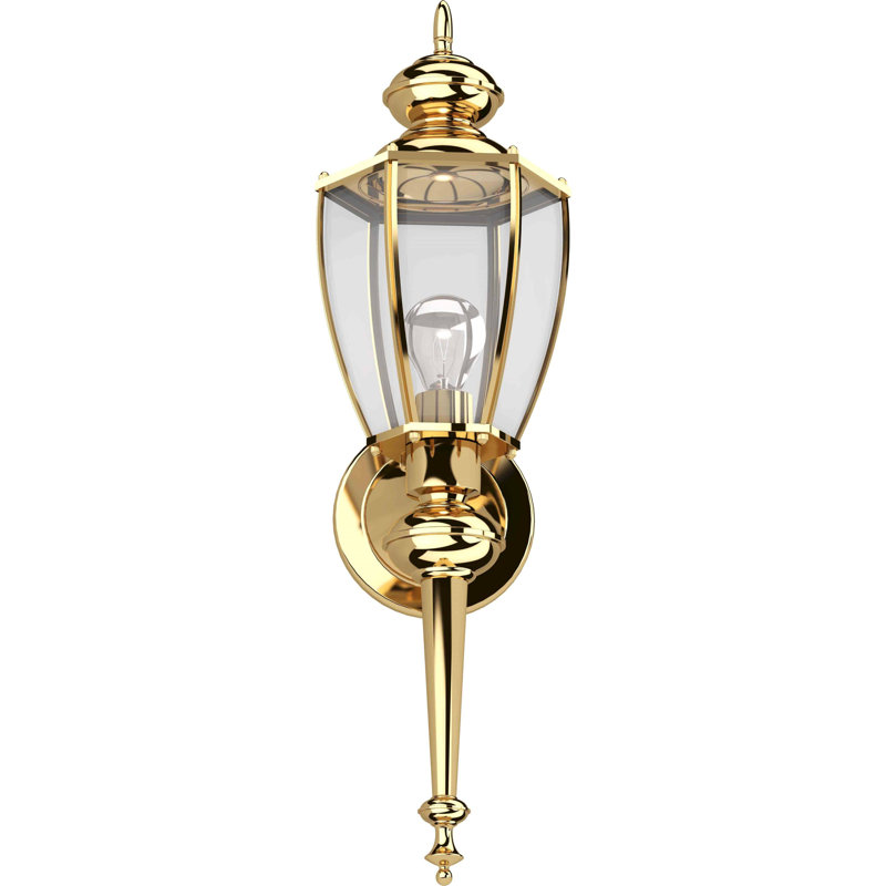 1-Light Outdoor Steel Polished Brass Wall Mount Wall Light Coach Light Lantern Light with Clear Beveled Glass