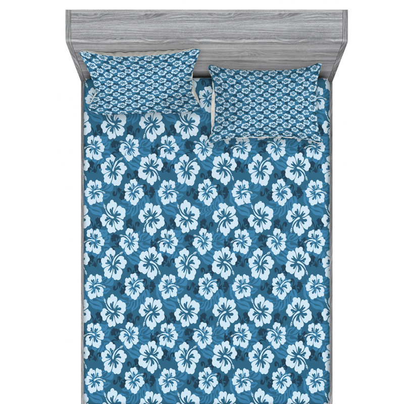 Microfiber Floral Sheet Set, Queen Sheet Set with Fitted Sheet