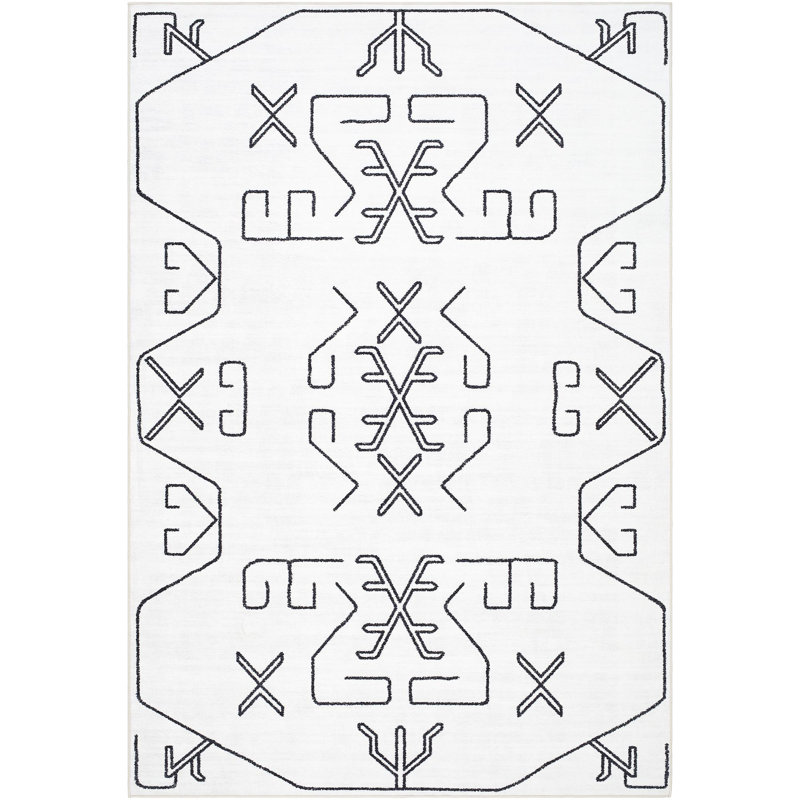 Lympsham Geometric Machine Woven Polyester Area Rug in Ivory, Rectangle 2' x 2'11"