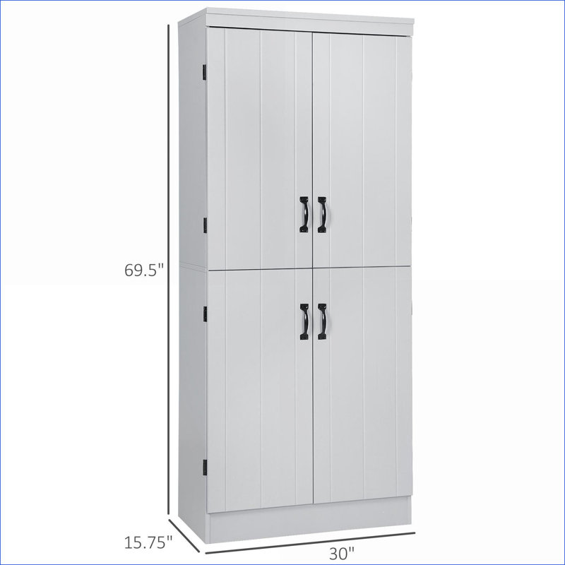 Armoire de rangement surélevée autoportante à 6 niveaux de 70 po Cabinets, 4 portes, 2 tablettes réglables, anti-basculement, gris | Contemporain | Panneau de fibres à densité moyenne