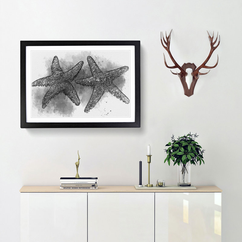 Two Starfish in Abstract - Picture Frame Graphic Art Print, Black Framed, 62cm H x 87cm W x 2cm D