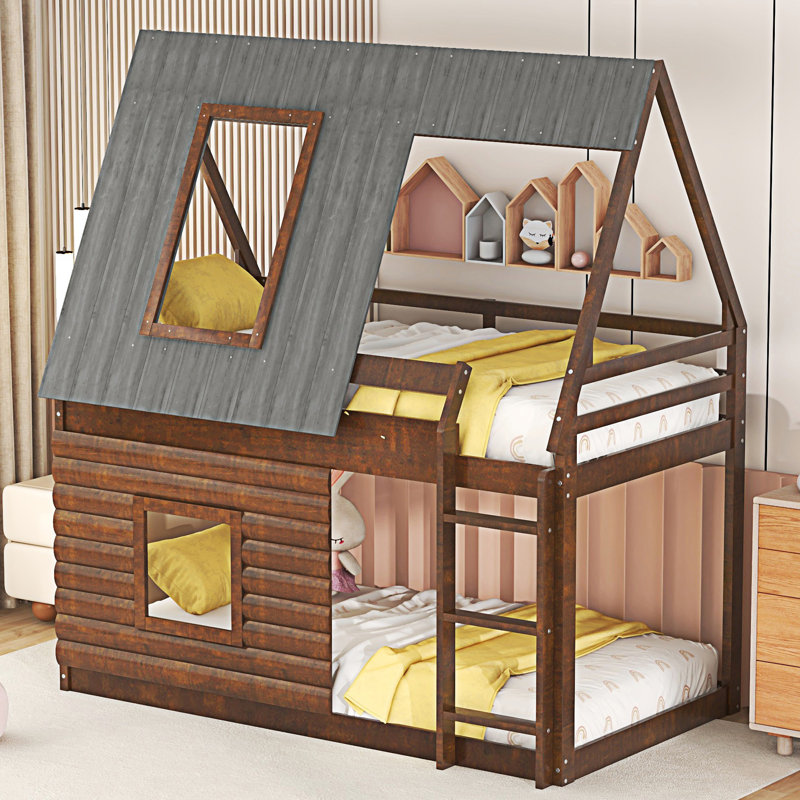 Lit superposé avec toit Wood House, Brun
