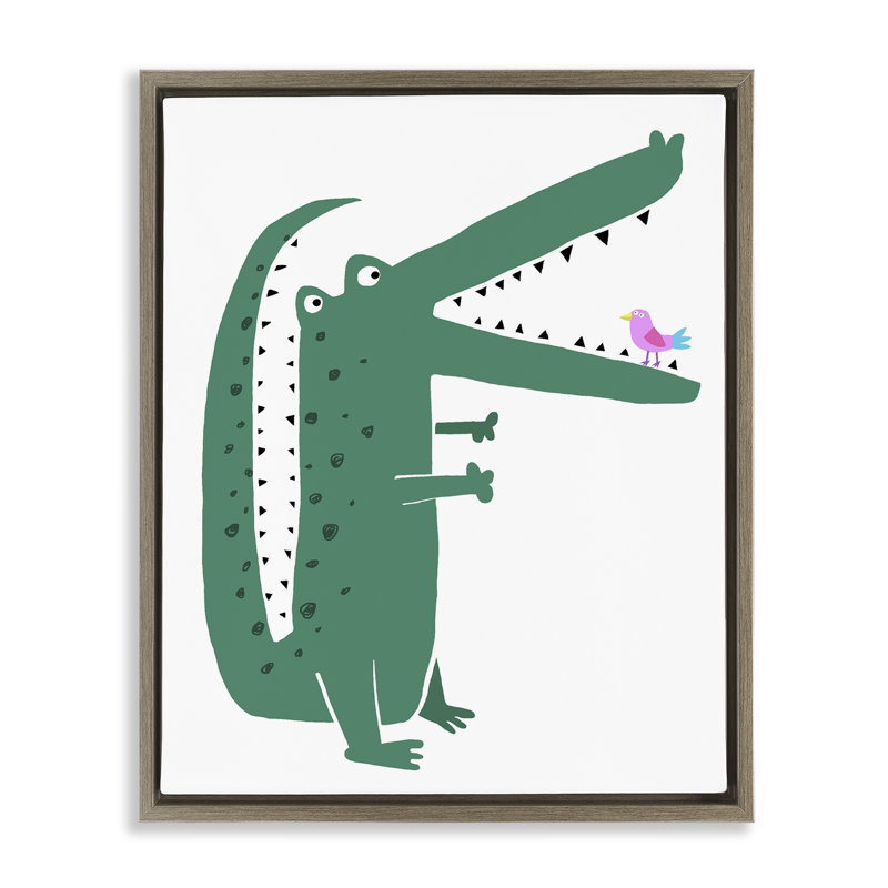 Cadre flottant alligator et amis des oiseaux, design par Carla Daly, Cadre flottant orme Montalcino, H 21 po x l 17 po