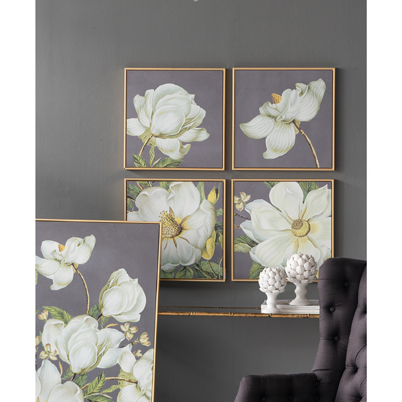 Gold Framed Blooming Floral Abstract Wall Art Set