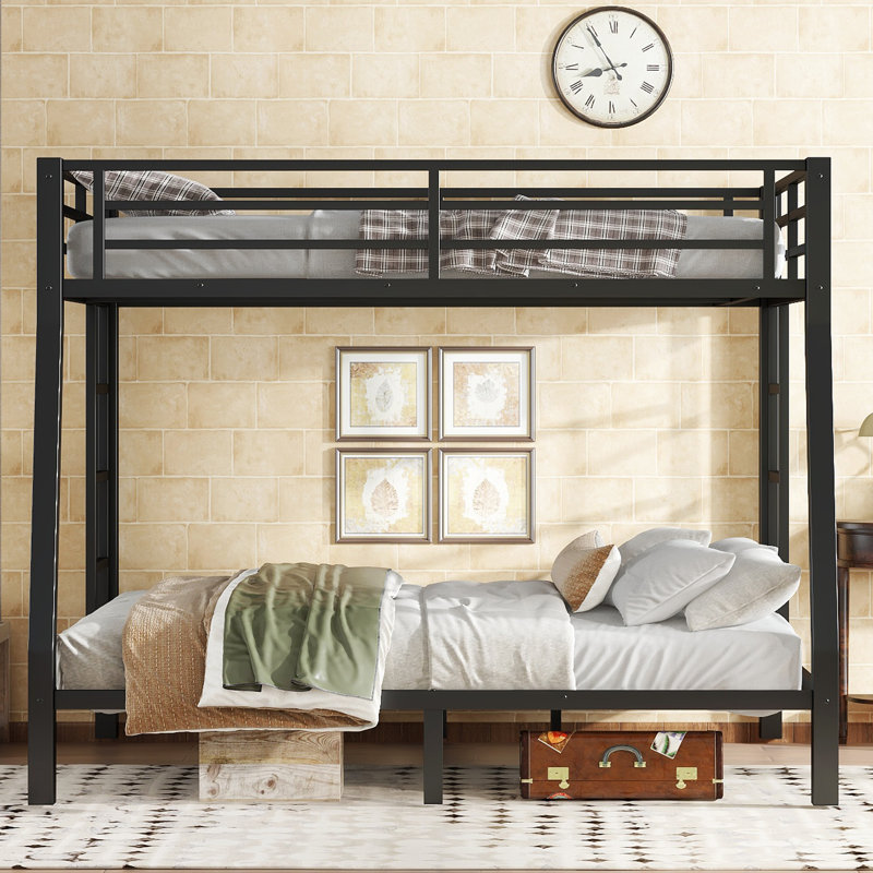 Full XL Over Queen Metal Bunk Bed Frame for Teens & Adults, Noise Reduced, Space-Saving, No Box Spring Needed, Black