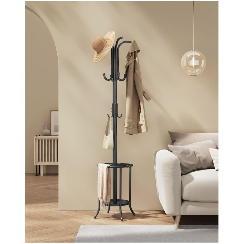 Coat Rack Freestanding, Coat Rack With Umbrella Holder With 12 Hooks, For Entryway, Hallway, Living Room, Bedroom, Ink