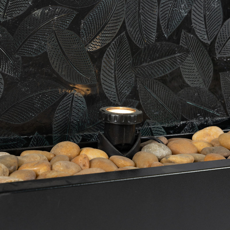 Clear Glass Panel with Embossed Leaves Waterfall Fountain