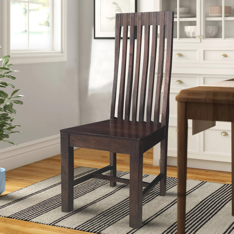 Beatriz Genuine Leather Solid Wood Slat Back Side Chair, Dark Mango