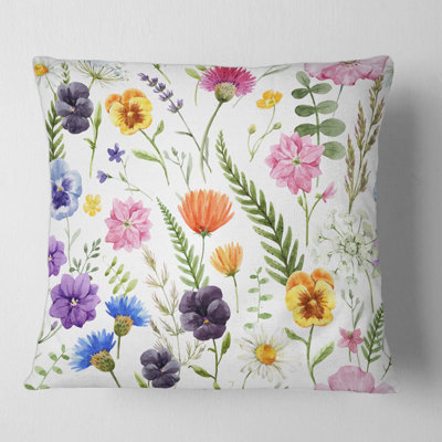 Wildflowers Floral Pattern I - Traditional Printed Throw Pillow