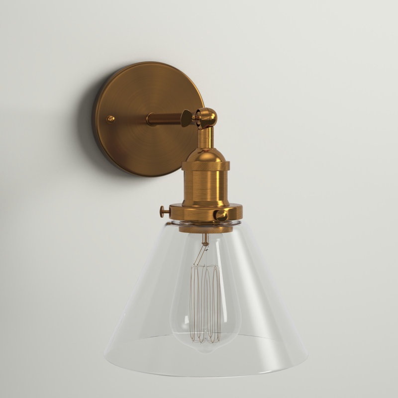 Mekhail 1 - Light Glass Shade Dimmable Classic Armed Wall Sconce, Gold