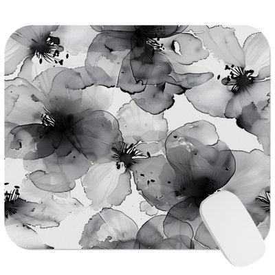 Floral Black & White Flower Dreams II Modern Gaming Cute Office Laptop Desk Pad Gift Mat Square Rectangle Non-Slip Mousepad