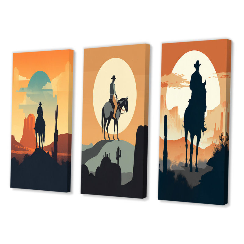 «Minimalistic Cowboy», 3 pièces sur toile, H 20 po x l 36 po, Toile tendue