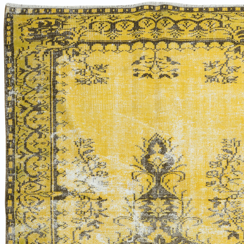 Tapis jaune 5,4 x 8,7 pi pour intérieurs modernes, noué à la main en Anatolie centrale