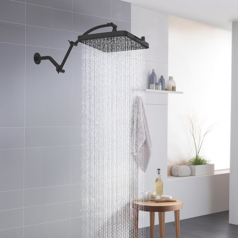 cUPC Certified 5-spray 13-inch High Pressure Shower Head with 16-inch Curved Shower Extender, Matte Black