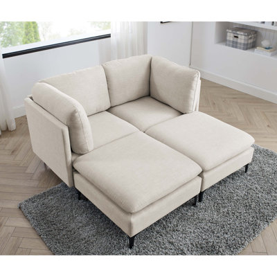 Canapé modulaire en lin rembourré avec pieds en métal