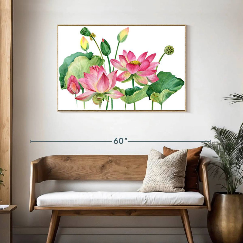 Grappe de lotus rose, Cadre flottant en bois naturel, 43 po x 29 po
