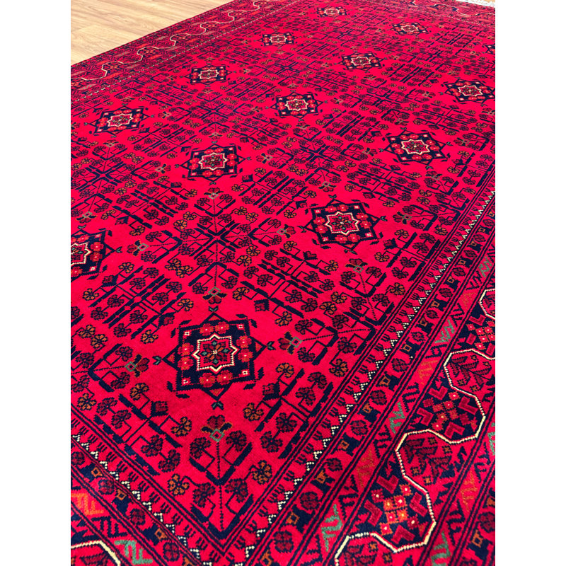 Tapis en laine et coton rouge noué à la main Original
