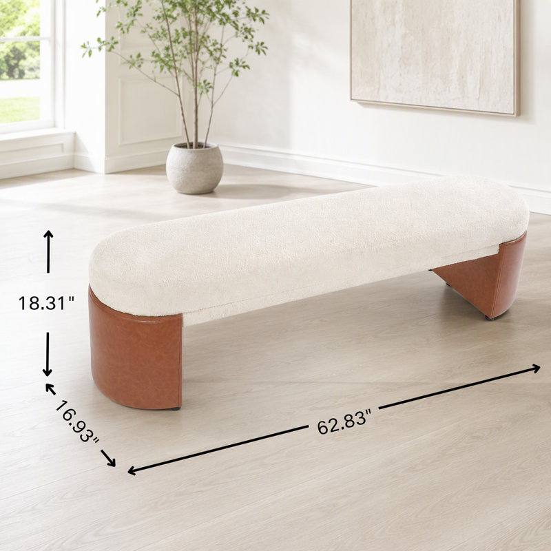 Banc de salle à manger rembourré, structure en caoutchouc et contreplaqué, Beige-Boucle - L 62,83 po