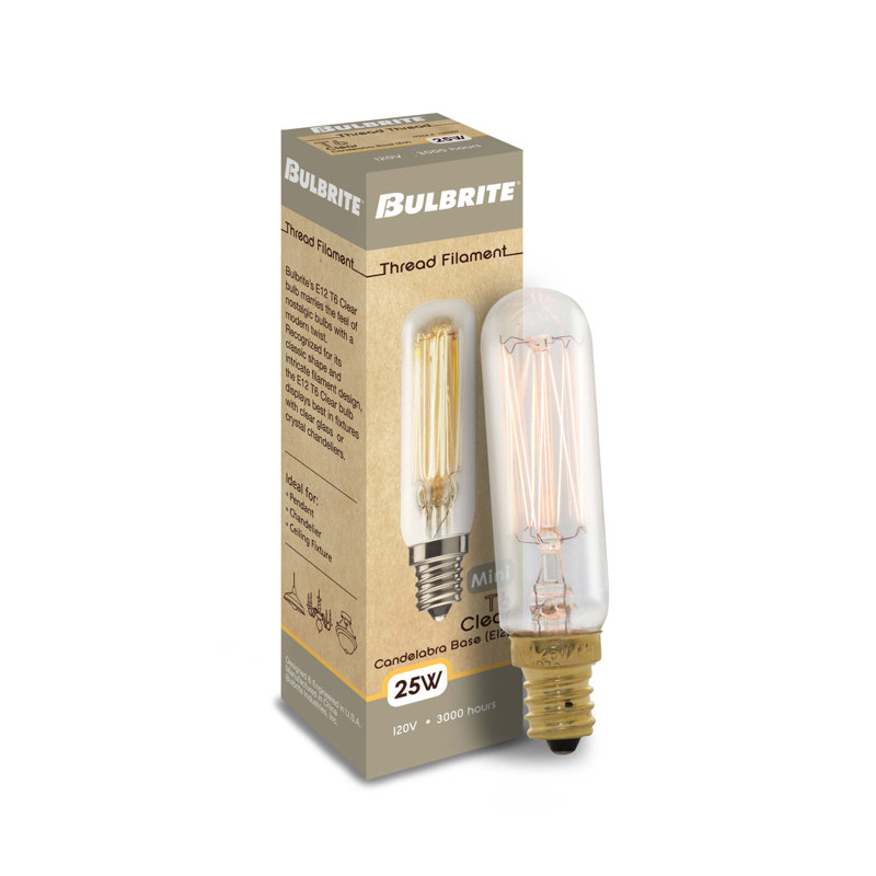 25 Watt Clear T6 Candelabra Dimmable Incandescent Bulbs, 4-Pack