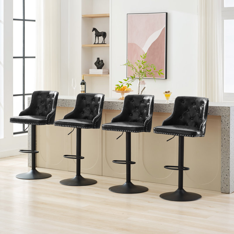 Tabouret de bar pivotant à hauteur réglable (ensemble de 4), Noir, noir, noir, noir