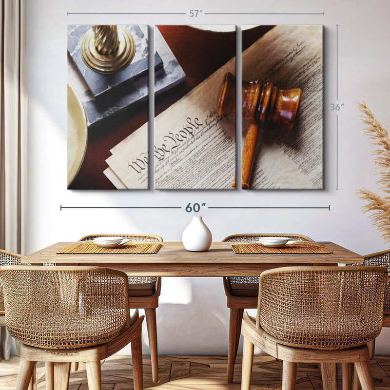 "Justice and Constitution" sur toile, H 36 po x l 57 po x P 1,25 po