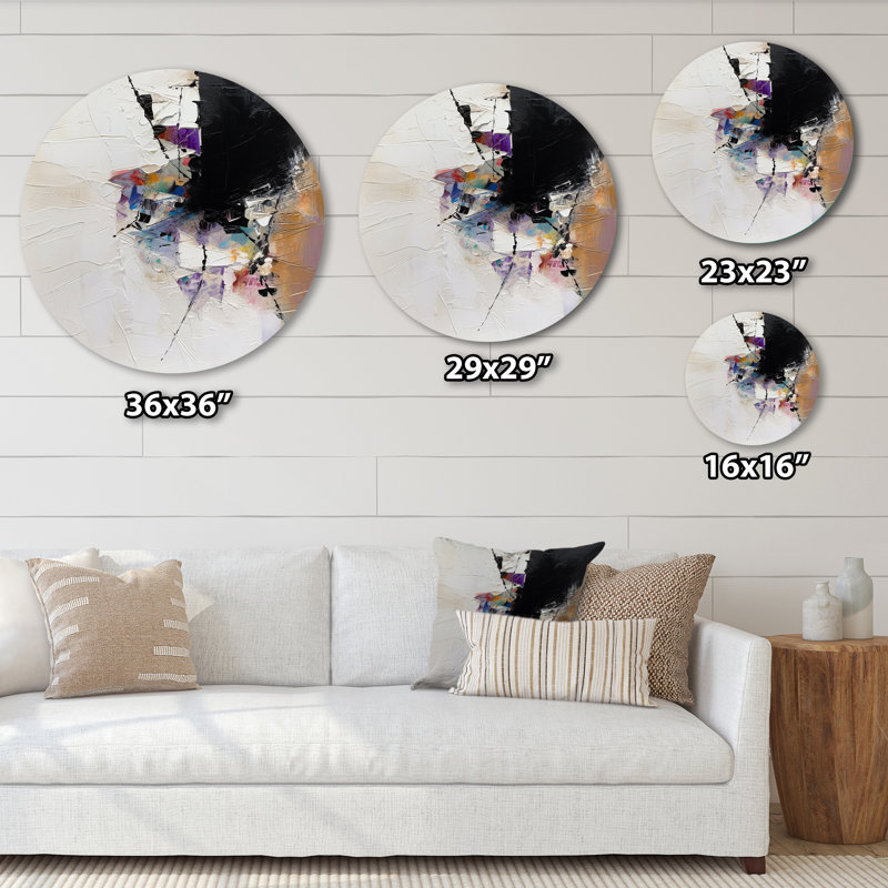 «Mauve», art mural rond abstrait géométrique sur métal, H 29 po x l 29 po x P 1 po