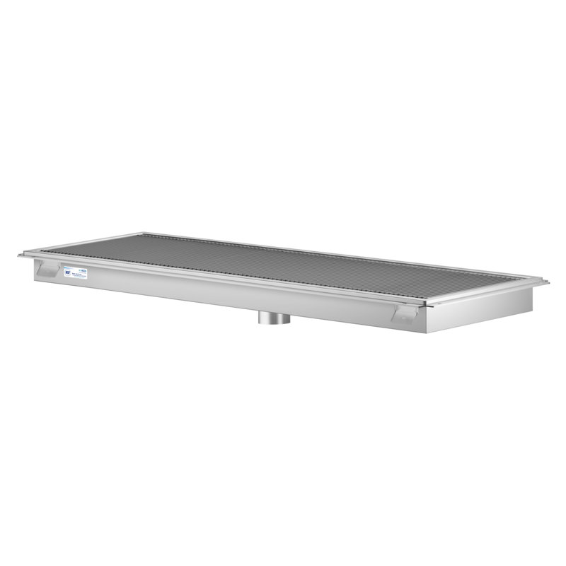 Drain de plancher en acier inoxydable 24 po x 54 po, calibre 14 avec grille de style métro et panier de vidange amovible, homologué NSF (km-ftg-2454)
