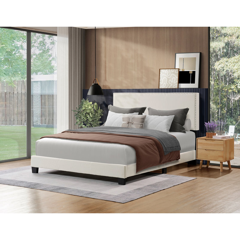 Luma Linen Upholstered Platform Bed, Beige