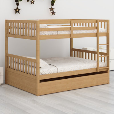 Space-Saving Wood Bunk Bed Featuring A Trundle And Convertible Design
