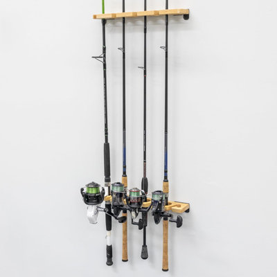 Fishing Pole Holders For Garage, Wall And Ceiling Storage Rack For Fishing Rods, Solid Wood Garage Organizer Holds 8 Rods Or Combos Up To 40 Lbs
