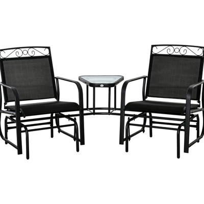 Fauteuil à bascule noir pour patio avec table basse - Fauteuils à bascule, centre de jardin 2 places en tissu léger et respirant, coloris