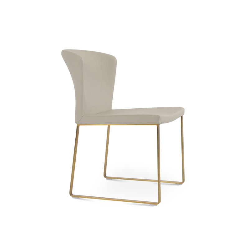 Capri 18'' H Upholstered Metal Side Chair, Bone Faux Leather, Brass