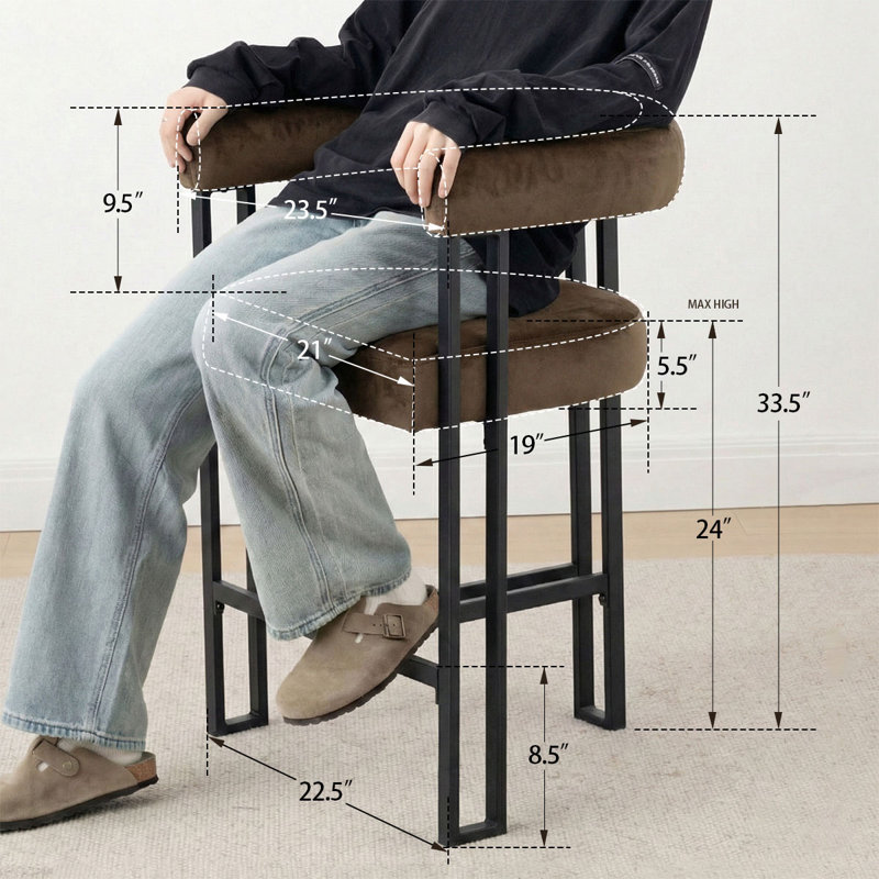 Tabouret de bar 24 po avec accoudoirs 24 po (ensemble de 6), Brun chocolat