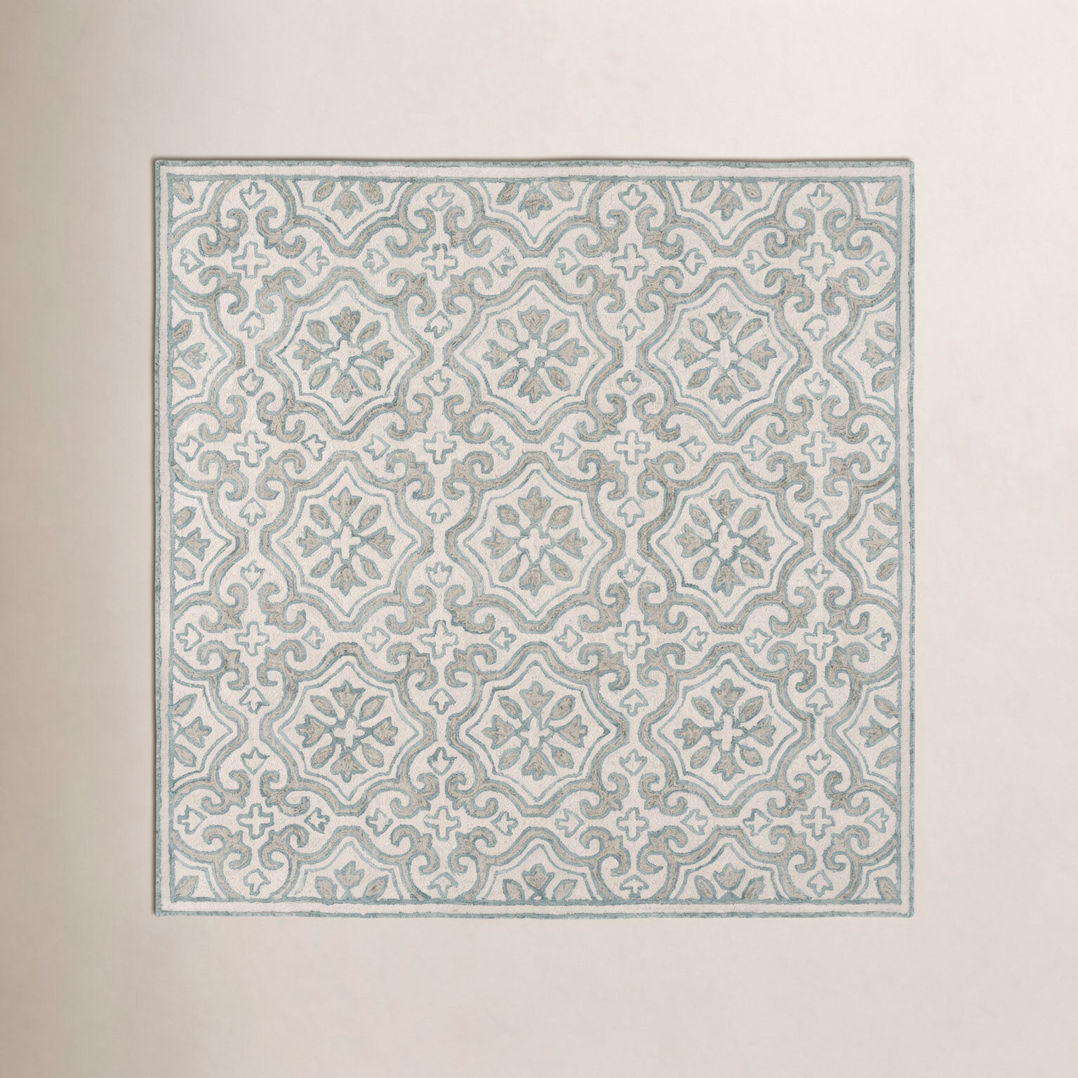 Hand-Tufted Wool Damask Rug, Square 7'