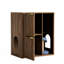 Litière pour chat en noyer de 31,5 po avec arbre, portes à double entrée et tablette de rangement. Il cache une boîte de style Mid-Century moderne, permet aux chats d'entrer librement, et offre un espace de repos confortable.