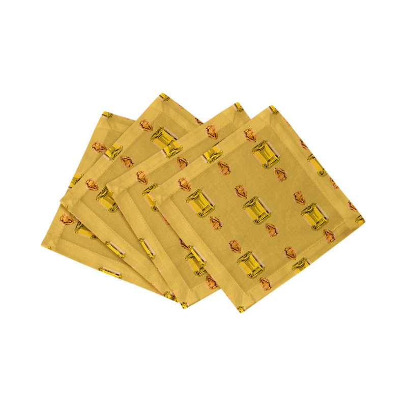 Gem Citrines And Sapphires Cotton Sateen Cocktail Napkins, Gold