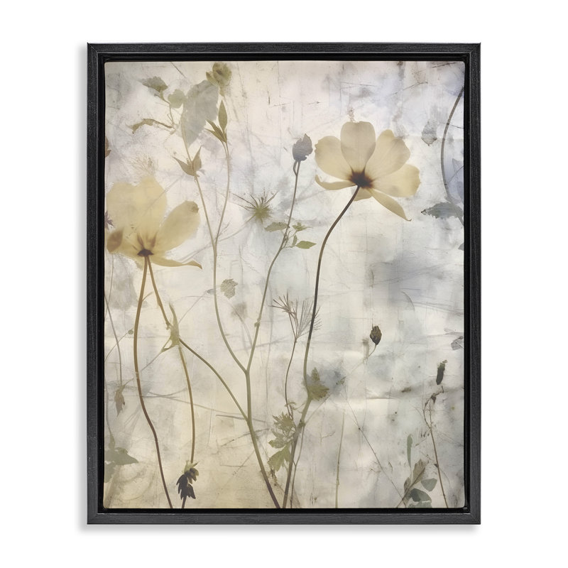 «Soft Neutral Botanicals», art mural encadré flottant par lettré et doublé, H 21 po x l 17 po, Cadre flottant noir de jais