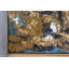 «Steel Symphony», peinture sur toile abstraite encadrée sarcelle dorée 41 po x 61 po