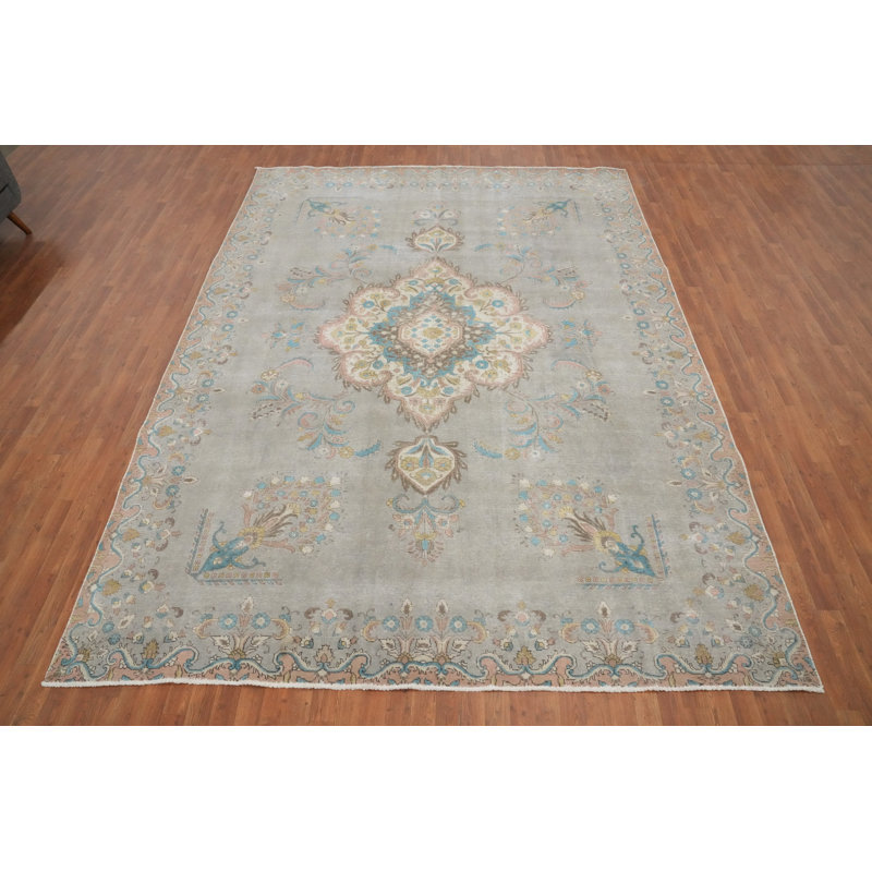 Tapis traditionnel gris en laine patiné 9 x 12
