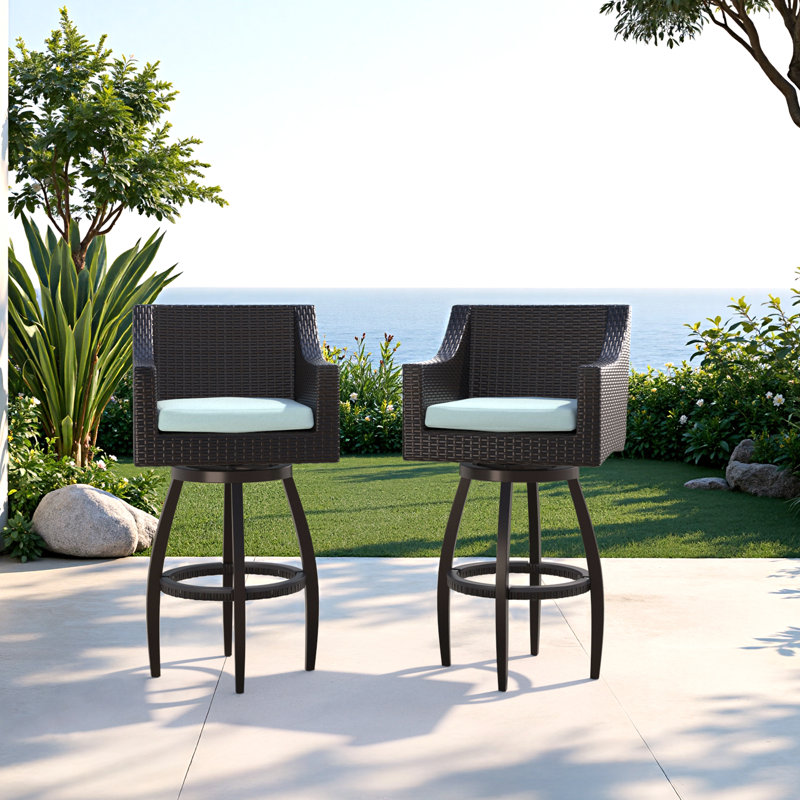 Tabouret de bar 30 po avec housses de coussin Sunbrella Fionnula, Toile spa Sunbrella®
