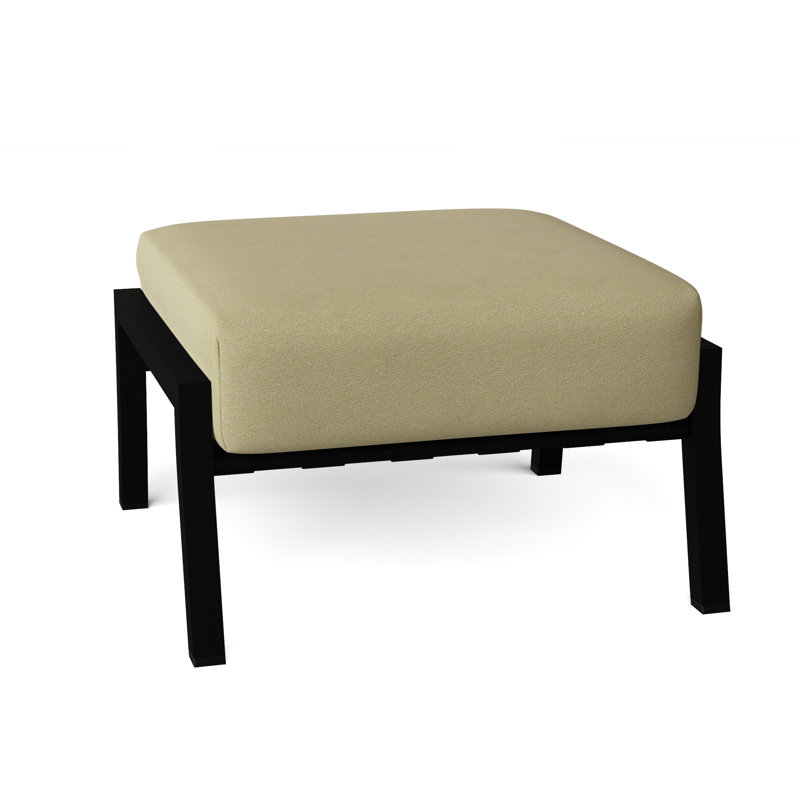Cortland Outdoor Ottoman, Canvas Heather Beige Sunbrella® Canvas, Textured Black