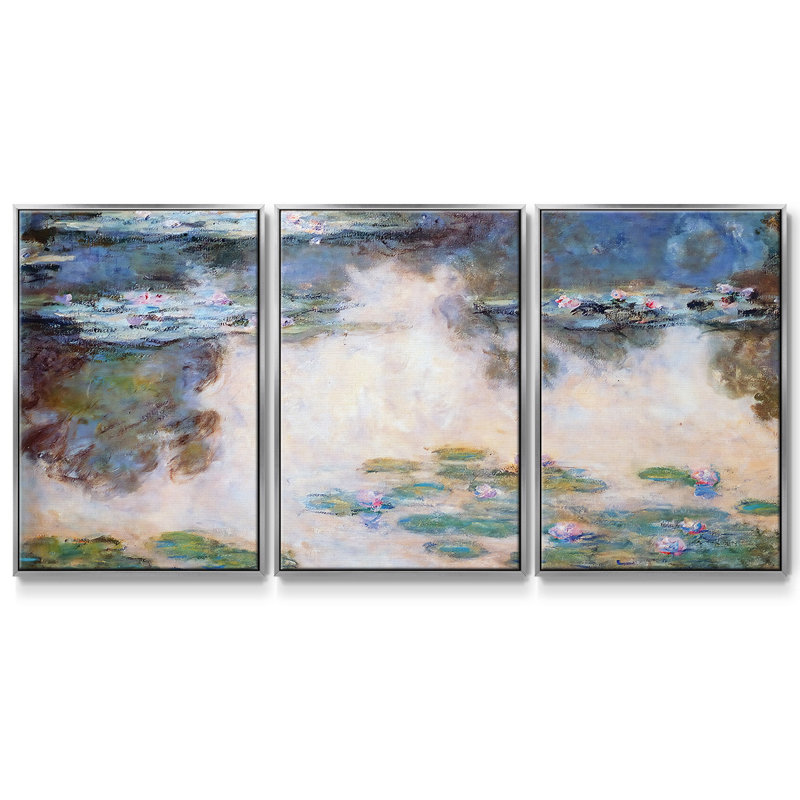 Nymphéas, 1906 05 - Toile encadrée multi-pièces, H 40 po x l 78 po x P 2 po, Argent