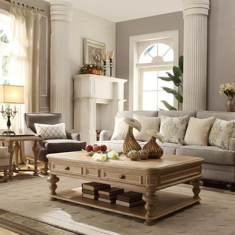 Table basse American Vintage, H 17,7 po x L 59,1 po x l 27,6 po