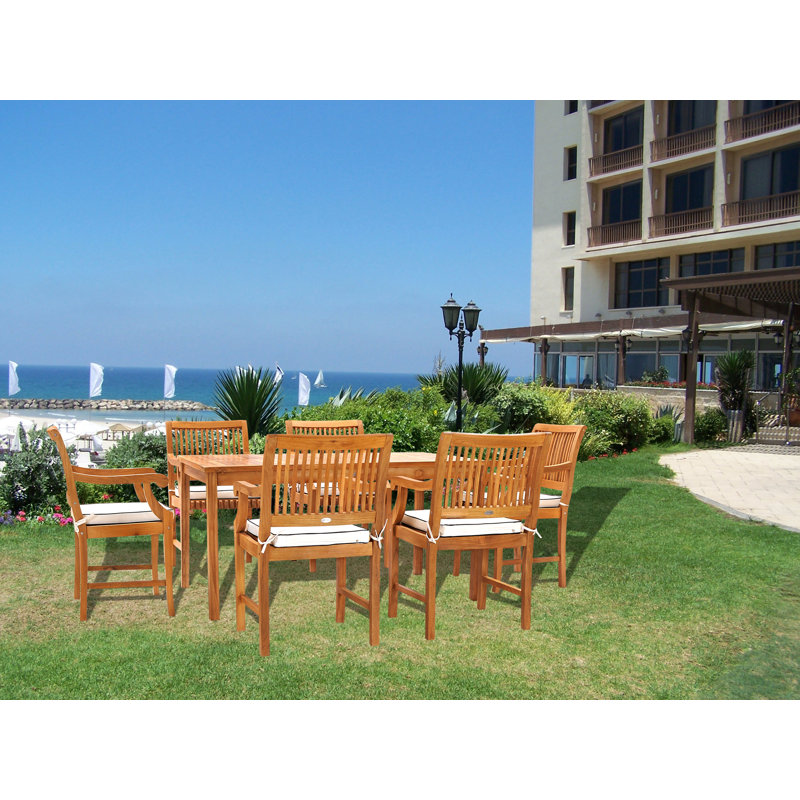 Outdoor 7 - Piece Teak Dining Set with Cushions