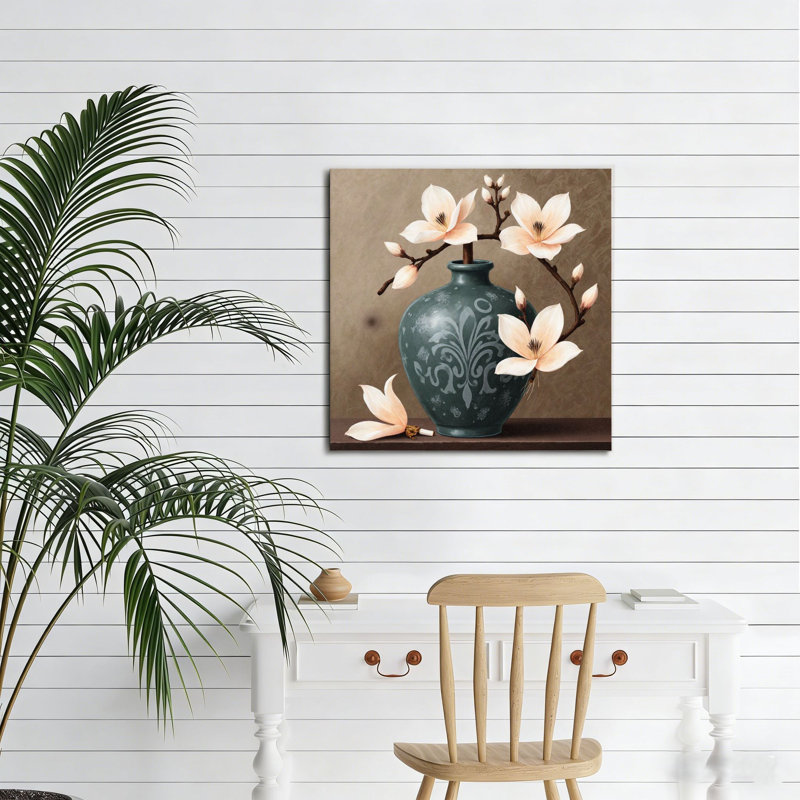 Arrangement de vase Blush Magnolia, art mural sans cadre, 16 x 16
