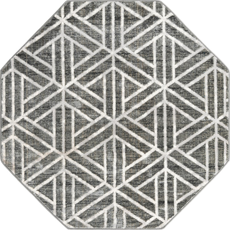 Tapis d'intérieur rectangulaire en polyester tissé à la machine à motif abstrait Eshin, Octogone 5 pi 3 po
