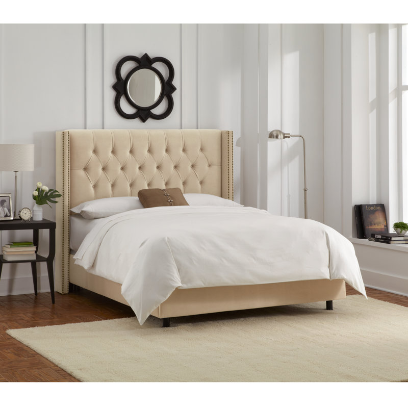 Upholstered Wingback Bed, California King, Classic Berry Velvet