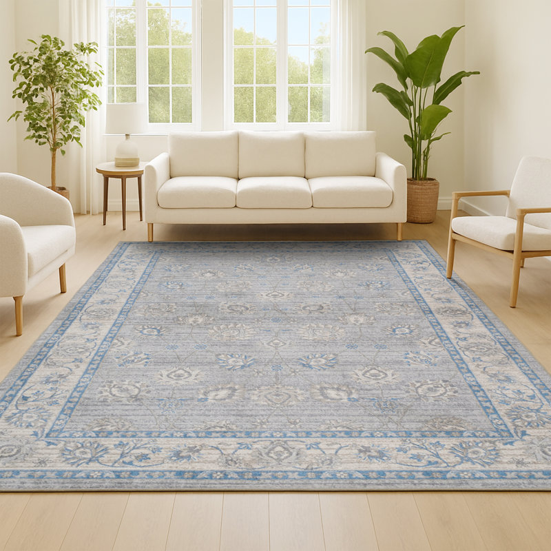 Tapis gris / bleu Modern, Rectangle 4 pi x 6 pi