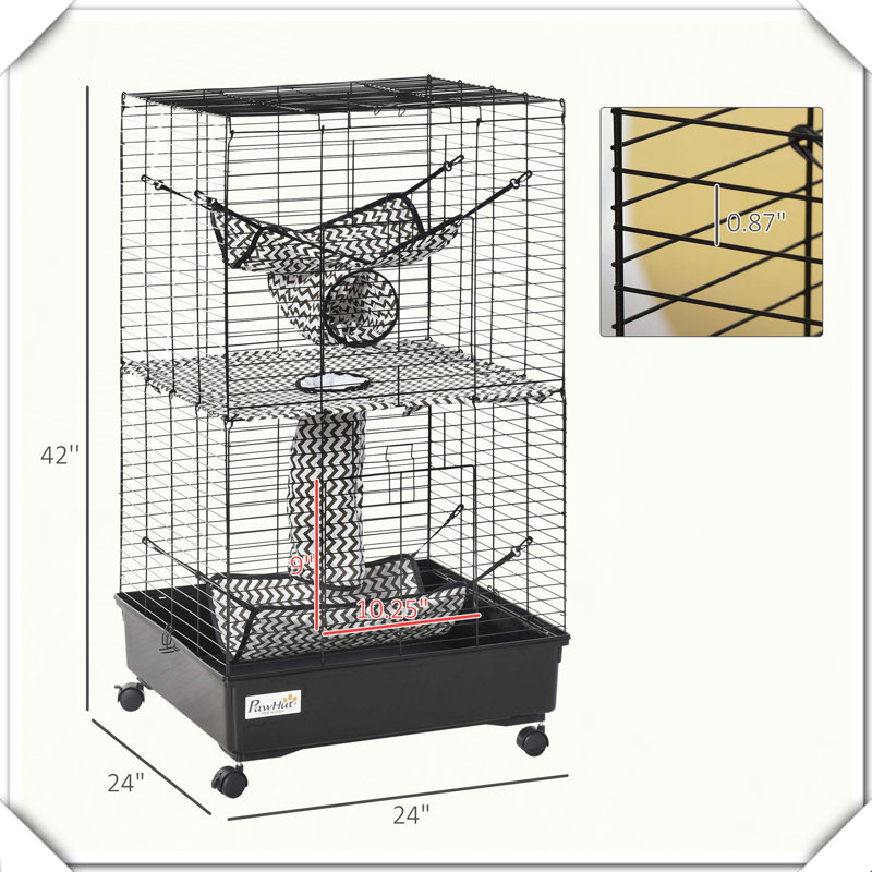 Cage à furet avec roues, freins et hamacs